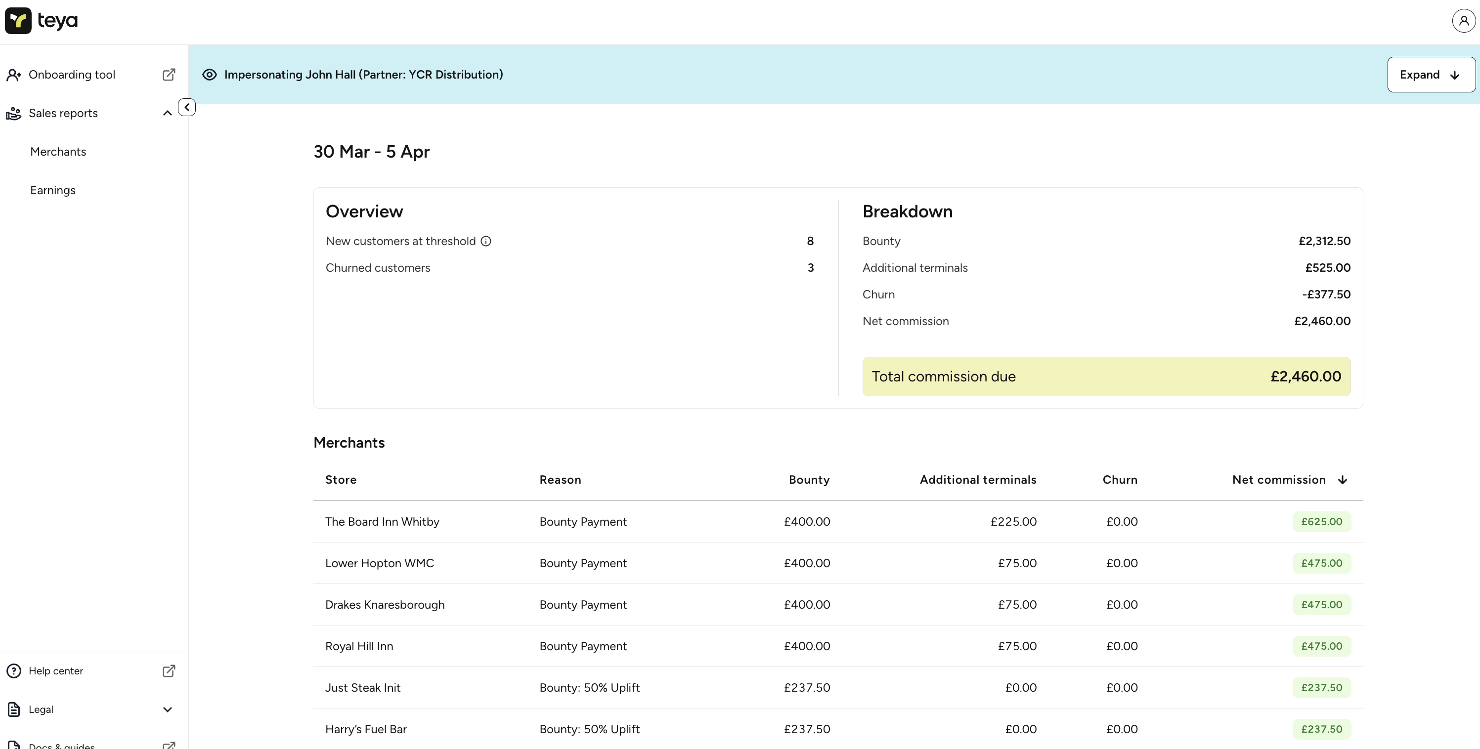 Bounty & Clawback - new customer payments, additional terminals, and churn deductions